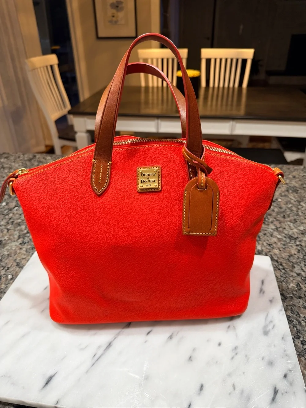 Dooney & Bourke Orange Leather Satchel with Tan Trim
